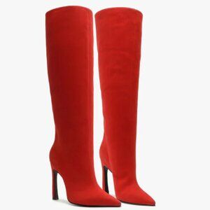 Schutz Cate Curve Boot Red Nubuck 8.5
